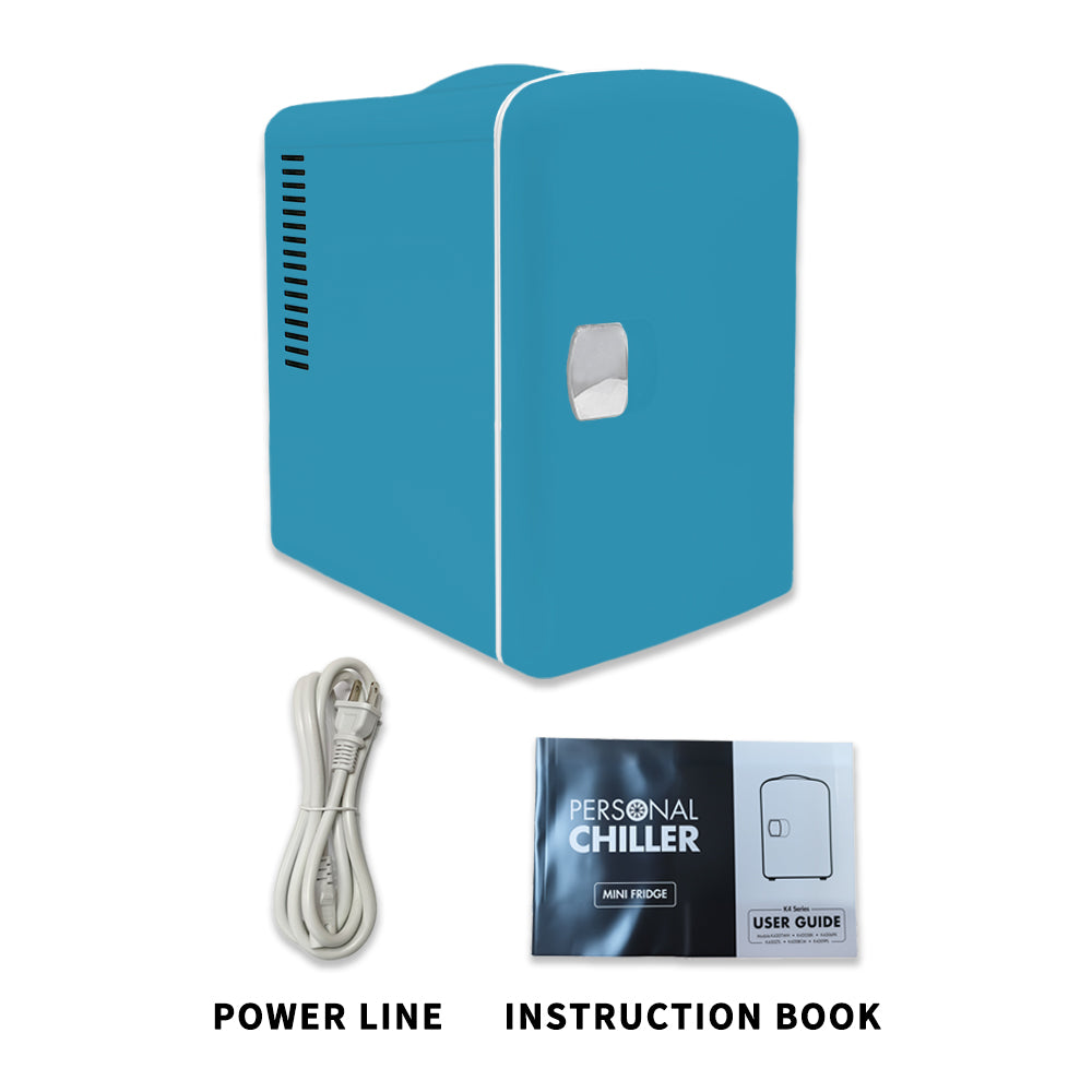 Mini Fridge 4L K4207 Cyan, 4 Liter/6 Can Portable Cooler Personal Refrigerator for Skin Care, Cosmetics, Beverage, Food,100% Freon-Free Eco Friendly for Bedroom, Office, Dorm