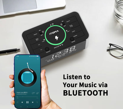 Alarm Clock with DAB & FM Radio Wireless Charging, 40 Preset Stations, Dual Alarms, Snooze, Dimmable LCD Display, Bluetooth, USB Charging and Earphone Jack, Bedside Alarm Radio iTOMA 206D