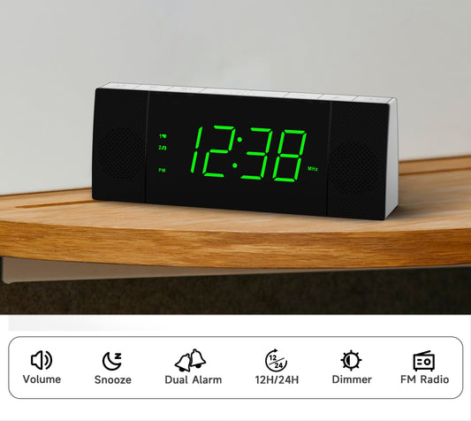 Digitaler iTOMA Radiowecker fürs Bett mit kabellosem Lautsprecher, dimmbarem jadegrünen LED-Display, UKW-Radio mit Sleep-Timer, Doppelalarm mit Ein-/Aus-Taste, Schlummerfunktion, 12/24 Stunden 503U
