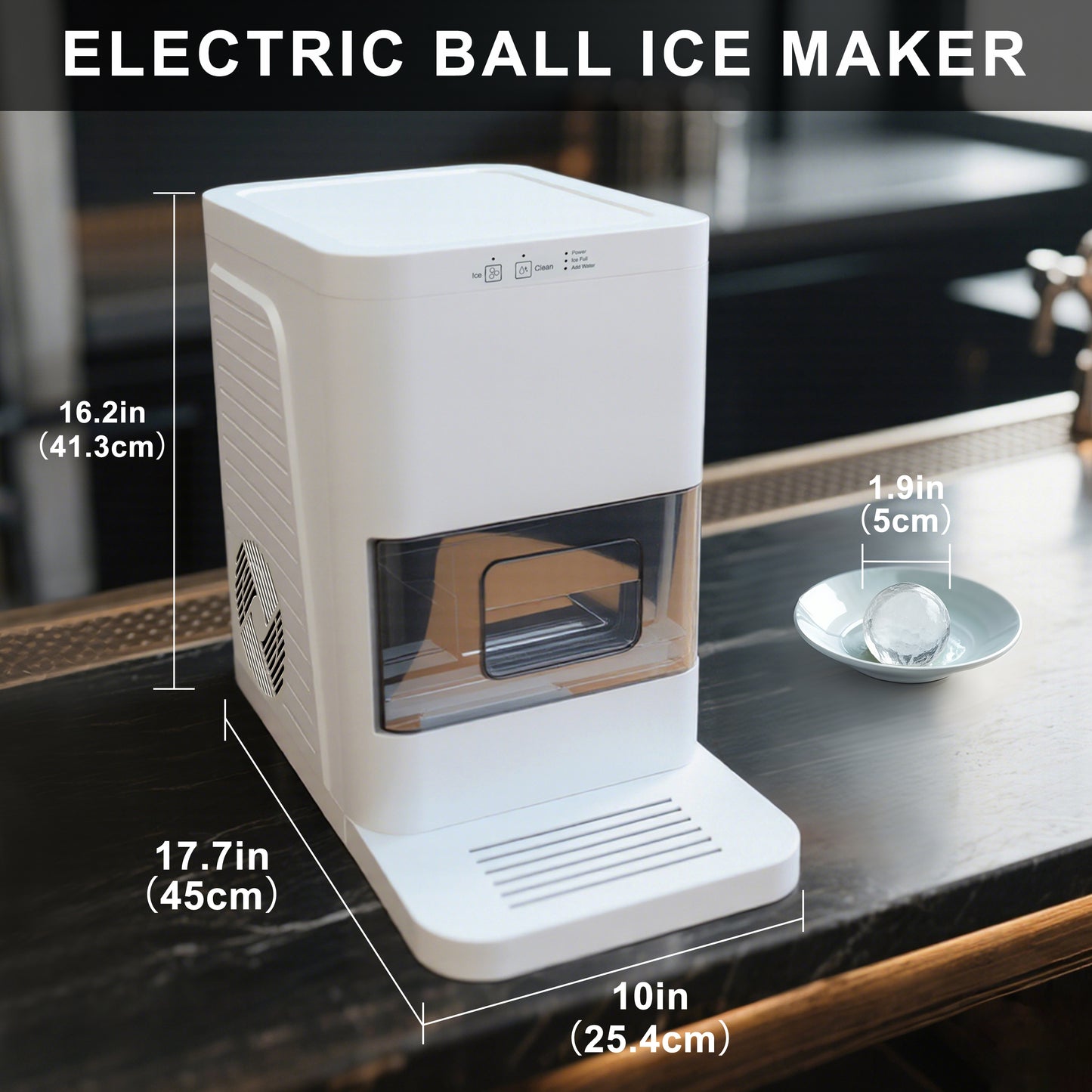 Fully-automated Artisanal Sphere Ice Maker – 2.3kg Daily Output, 50-Min Fast Ice, Smart Sensors, One-Touch Clean, Compact & Quiet for Home/Bar Use