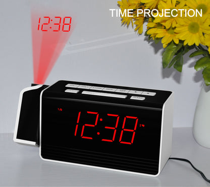 Reloj despertador digital iTOMA con proyector giratorio de 180° para dormitorio, radio FM, pantalla LED roja, regulador de brillo de 4 niveles, alarma dual, función de repetición, 12/24 h, 512