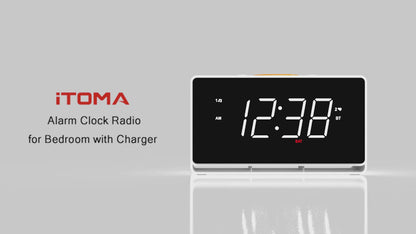 Digitaler Radiowecker, 1,4-Zoll-Uhr mit weißem LED-Display, Bluetooth, FM-Radio, Doppelalarm, Sleep-Timer, Schlummerfunktion, automatischem und manuellem Dimmer, USB-Ladegerät und Nachtlicht iTOMA 718